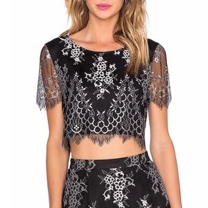 LOVERS + FRIENDS Affair Crop Top in Slate, Pretty Black and Silver Lace Size S